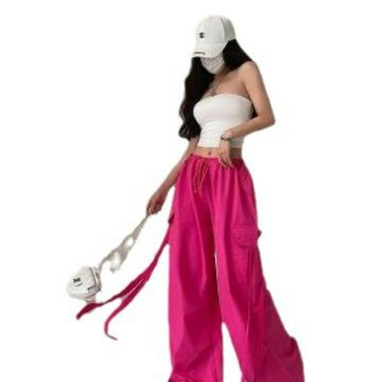 2024 Summer American Street Loose Fit Ribbon Tie Wide-Leg Cargo Pants