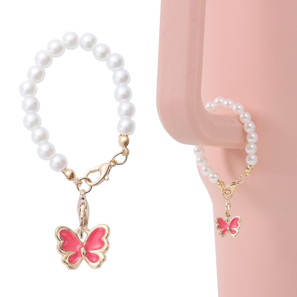 Simple Style Faux Pearl Pink Butterfly Keychain with Stanley Pendant