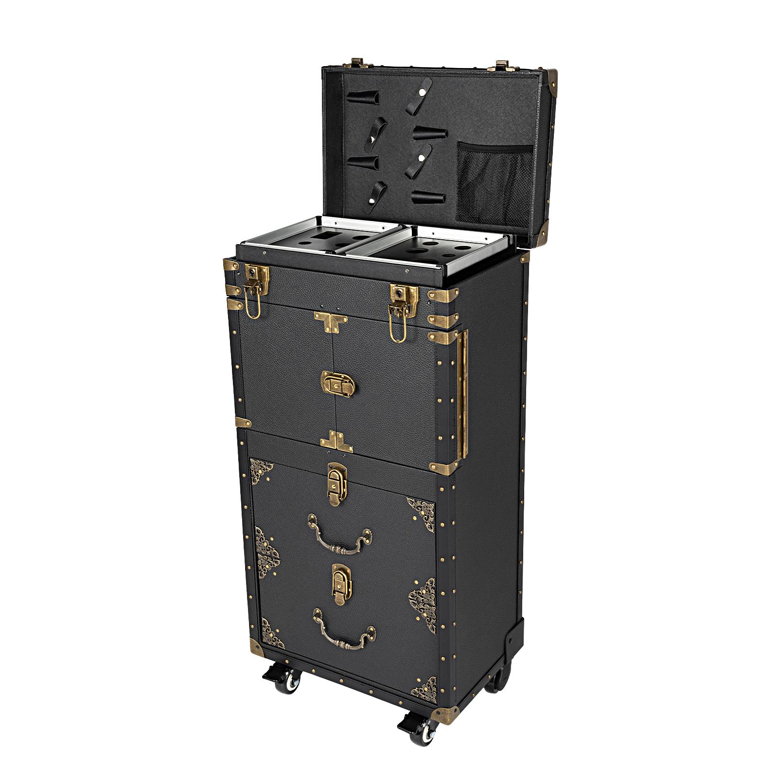 

Professional 3-Tier Beauty Salon Luggage Case on Wheels, Lockable Hairdressing Tool Organizer Cart for Barbers & Stylists, Black