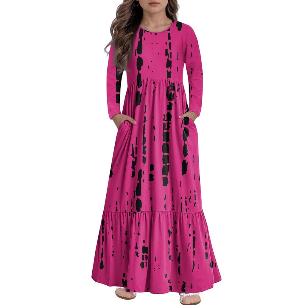 Girls' Maxi Dress Casual Holiday Dresses - Long Sleeve Dress With Pockets For 4-14Y