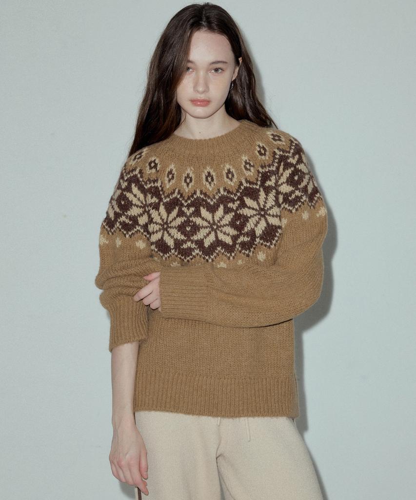 CITTA Alpaca Snow Flower Nordic Knit_Ctk227 (Beige)