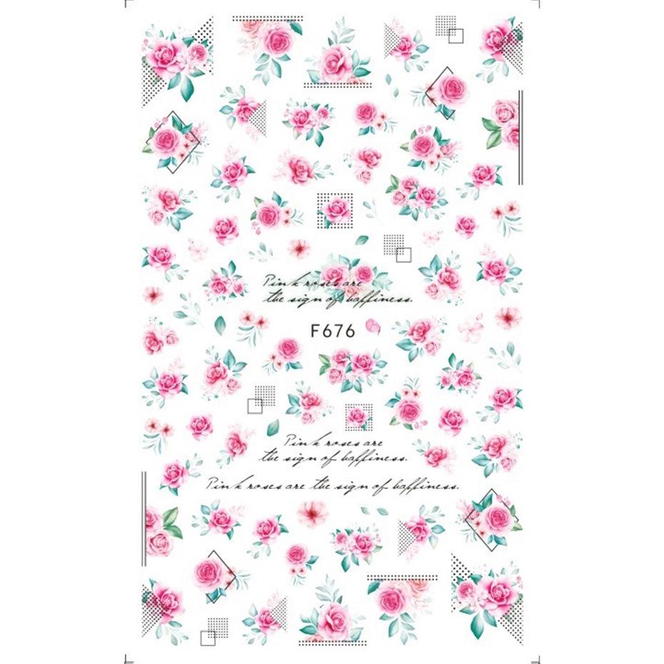 Retro Schmetterlings- und Blumen-Nagelsticker - F-Serie