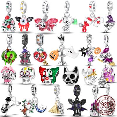 Copper Halloween Charms Beads Skull Ghosts Witches Death Gods Pumpkins Dangle Fit Original Pandora Bracelet Jewelry