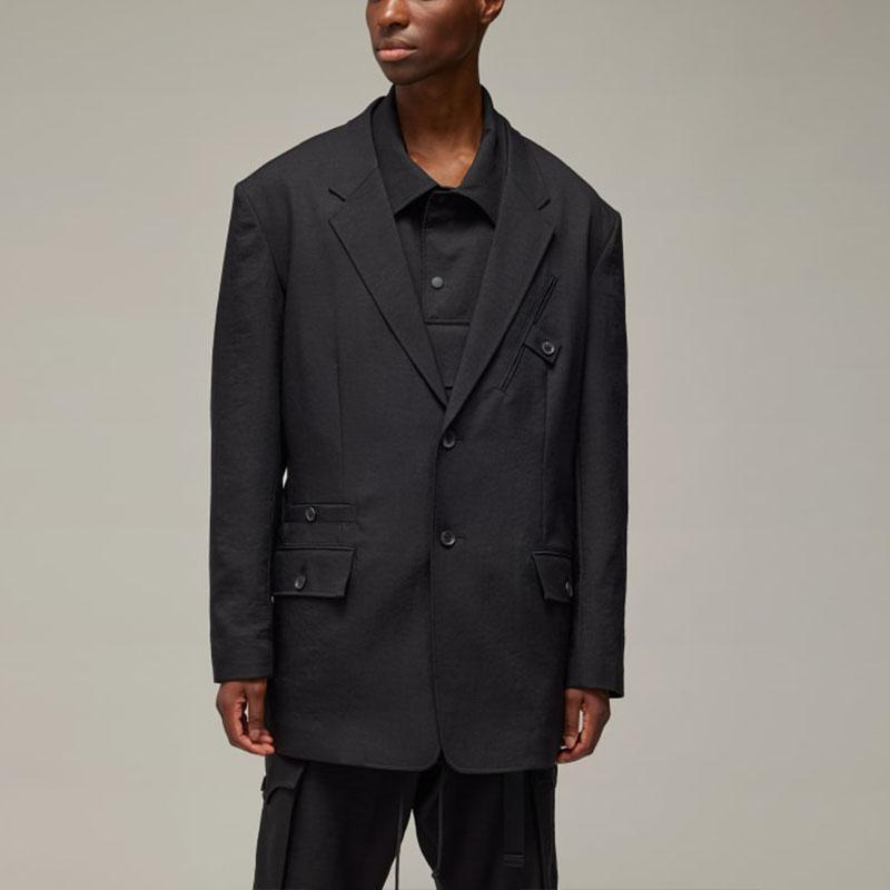 Y-3 SS24 Solid Color Single-Breasted Mesh Lined Draped Long Sleeve Suit Men Suit Black IN8702
