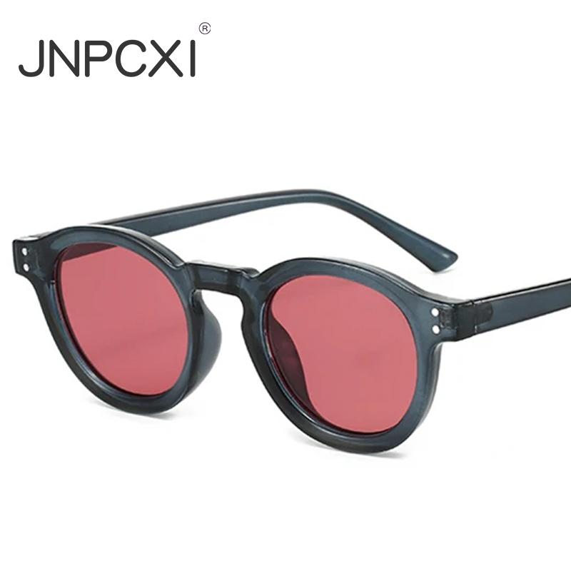  New Fashion Small Round Punk Sunglasses Women Retro Rivets Men Clear Gray Pink Ocean Lens Shades UV400
