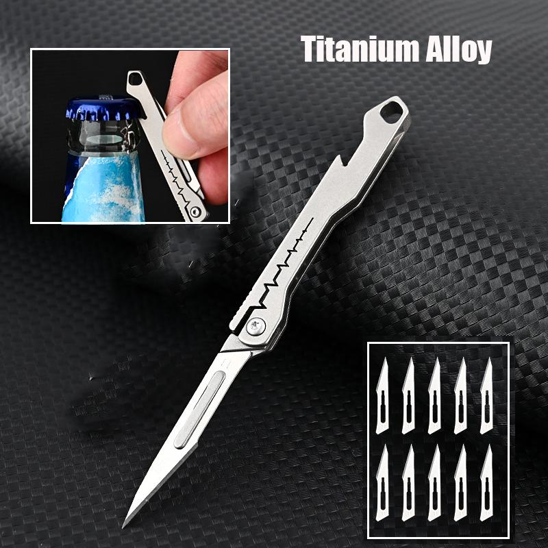 Stainless Steel Fast Open Scalpel MINI Folding Knife Outdoor Survival Camping Portable EDC Tool 10 Blade Free Bottle Opener