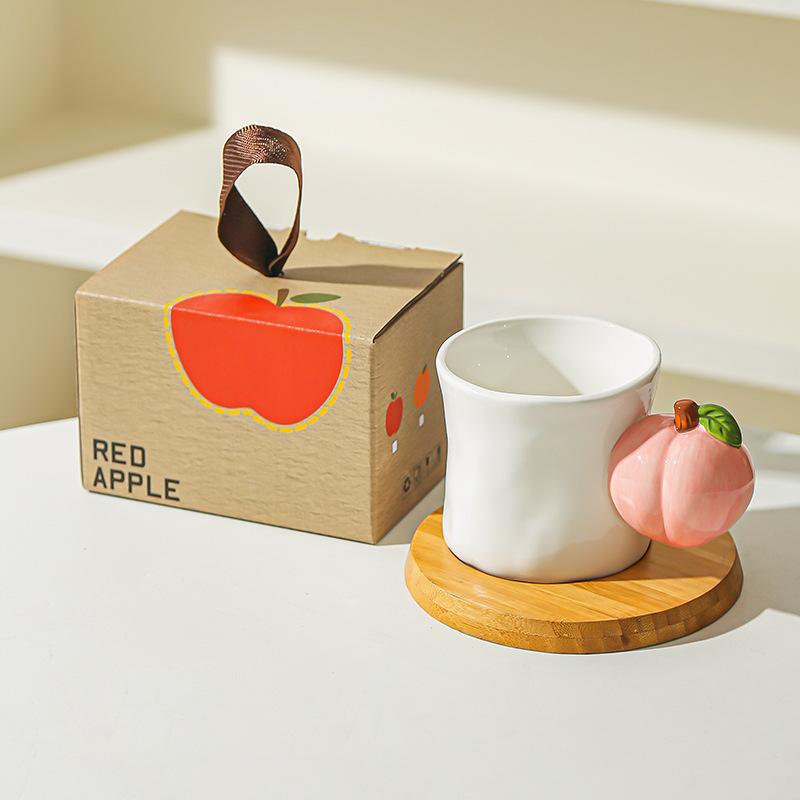 Creative Fruit Cup Mug Coffee Cup Opening Gift Ceramic Cup Cute Apple Peach Home Water Cup