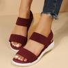 Damen-Sandalen aus elastischem Strickstoff mit Keilabsatz, zum Reinschlüpfen, leichte Wandersandalen, bequeme Sommerschuhe in Übergröße