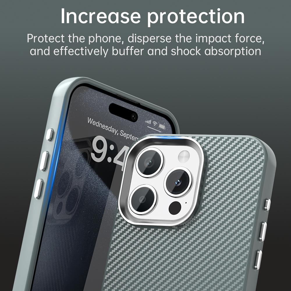 For iPhone 15 Pro Case Cell Phone Hybrid Back Cover Carbon Fiber Texture