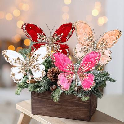 1pc Christmas Decoration High-end Cloth Simulation Butterfly Christmas Floral Accessories Christmas Tree Decoration Arrangement