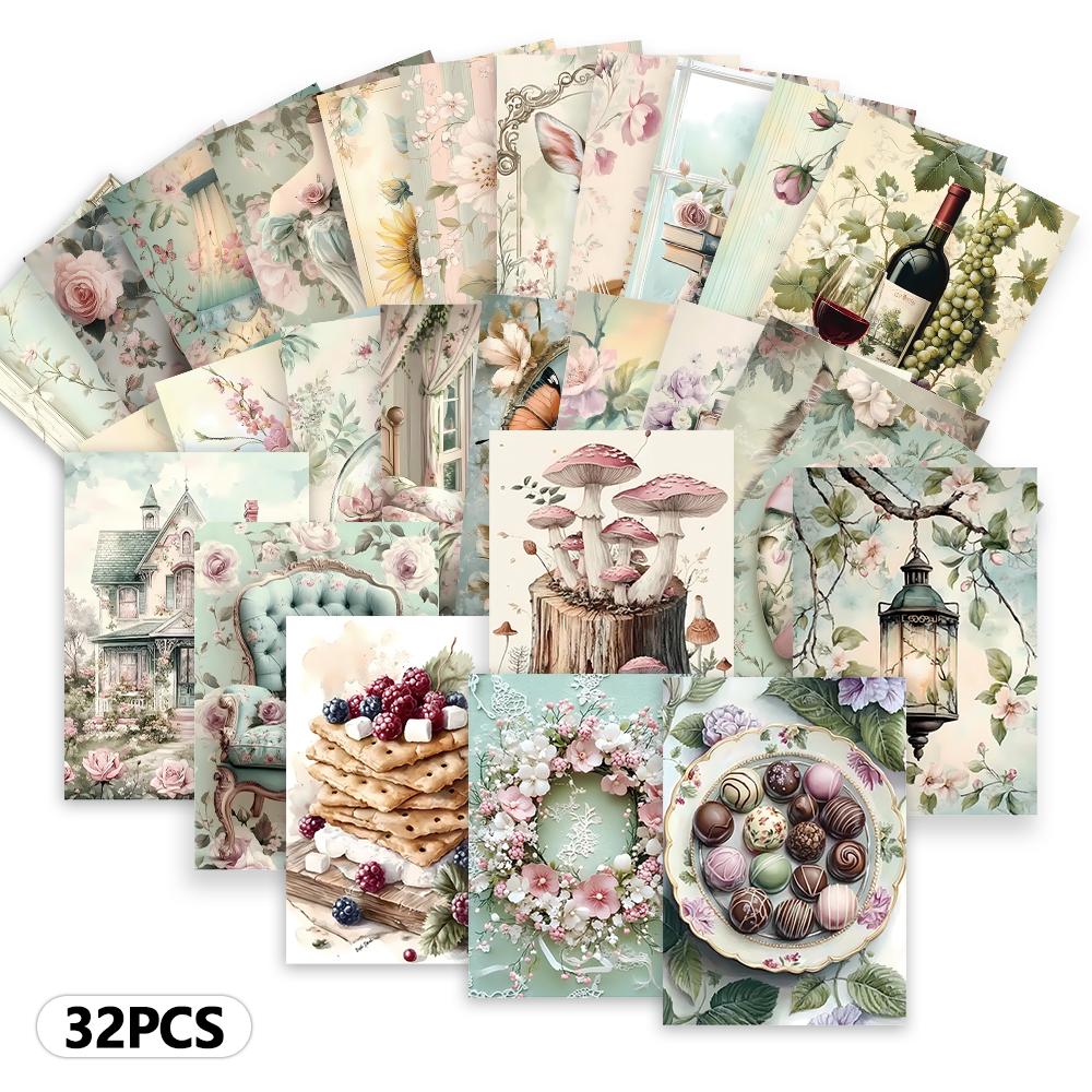 32pcs, Vintage Mint Spring Postcards, Perfect for Birthday/anniversary Gifts, Suitable for Collecting, Giving, and Mailing.