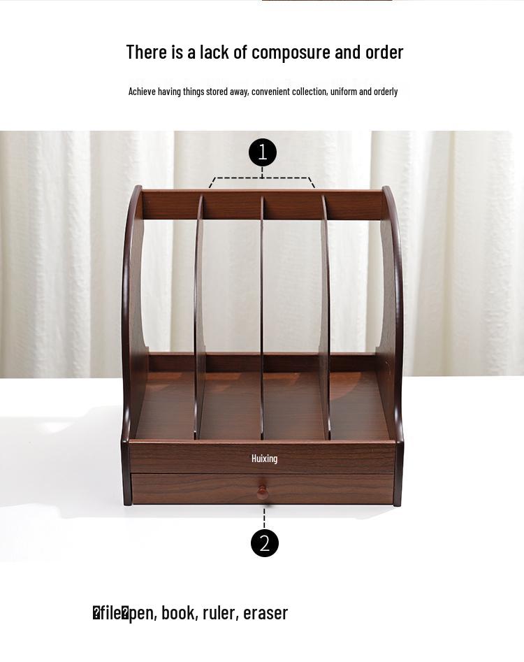 Wooden Desktop File Holder & Vertical Book Stand Organizer