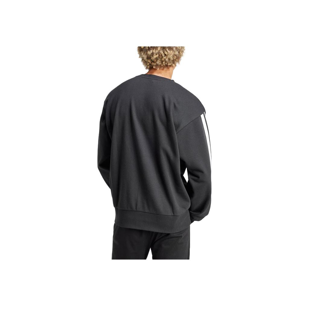 adidas Essentials 3 Şeritli Fransız Havlu Kumaş Sweatshirt Siyah/Beyaz Erkek Sokak Giyimi JE6372