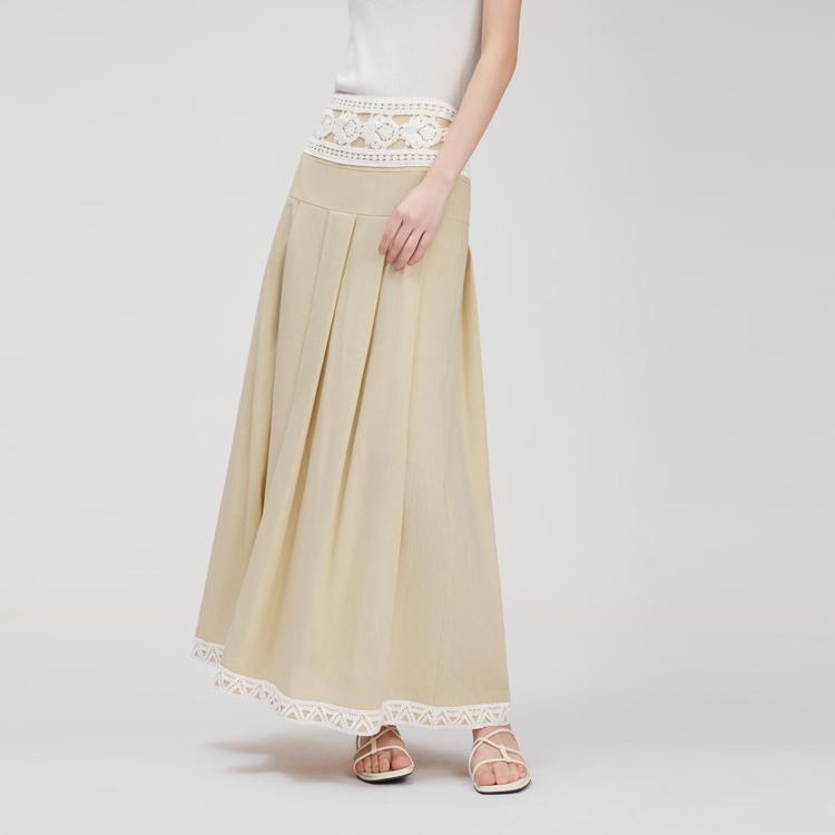 ELLE Chic Solid Color Simple Comfortable Casual Long Skirt Women skirts Khaki ER51495