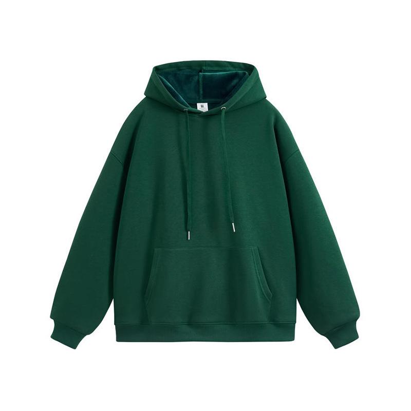 Women's Plus Velvet Thickened 450g Silver Fox Hoodie - Warm, Casual, Loose Fit, Solid Color for Autumn & Winter.