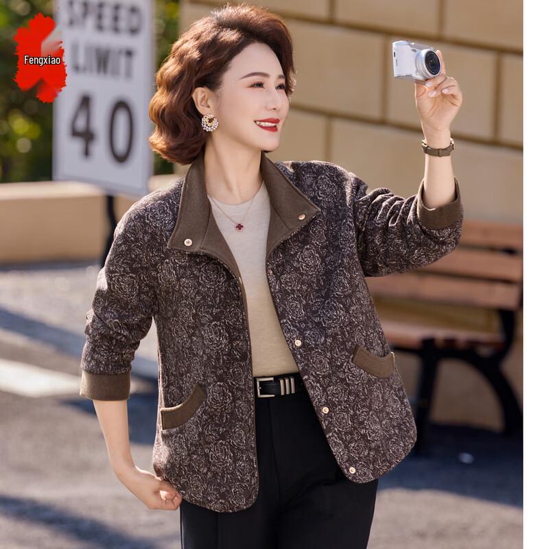 Bao Xiao Mid-Aged Women s Spring Woolen Cardigan Coat 2XL