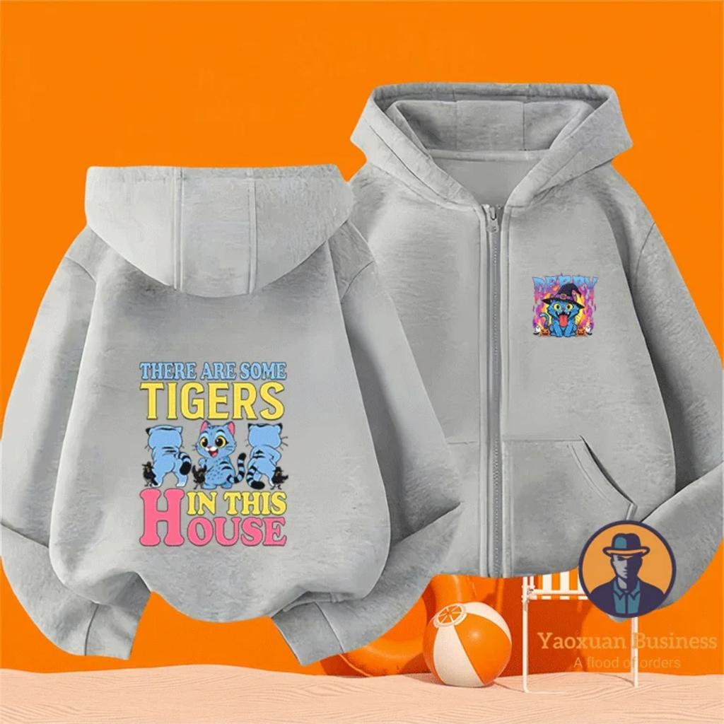 Fashionable KPop Demon Hunters Kids Boys Little Girls Zip Up Hoodie Cute Printed Cartoon Warm Windproof Autumn Winter Fashion