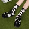Cute Cat Print Crew Socks Playful 3D Pom Pom Mid Tube Socks Stylish Leopard Pattern Casual Hosiery Soft Breathable Female Socks