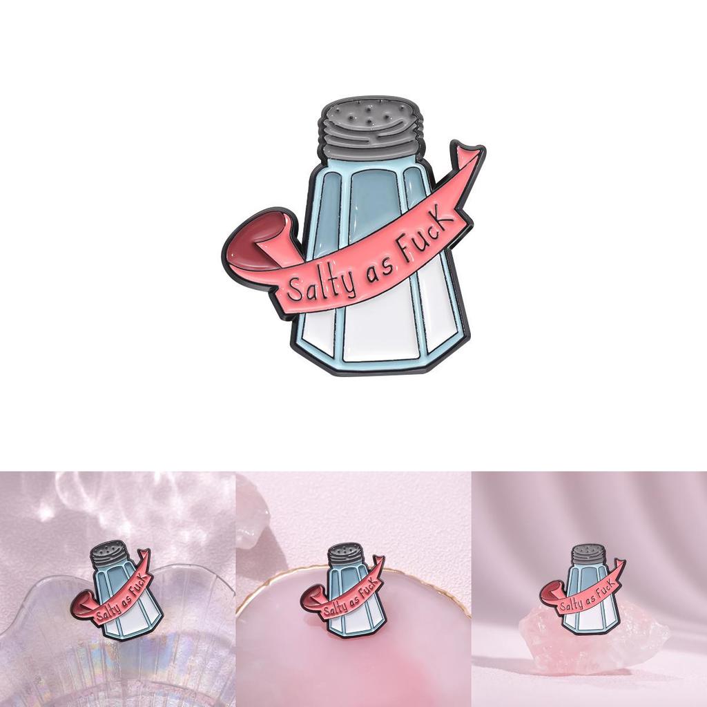 Unique Creative Cartoon Salt Shaker Brooch Fun Badge With Quirky Letter Design