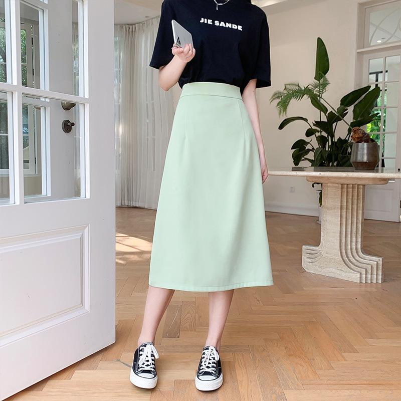 Front Slit Skirt for Women Small A-line Skirt for Summer Updated High-waist Design Mid-length Skirt