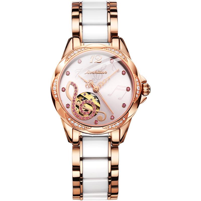 Ruch JINSHIDUN Zegarek marki JinshidUN Wodoodporny stalowy ceramiczny zegarek mechaniczny Zegarek damski Zegarek damski