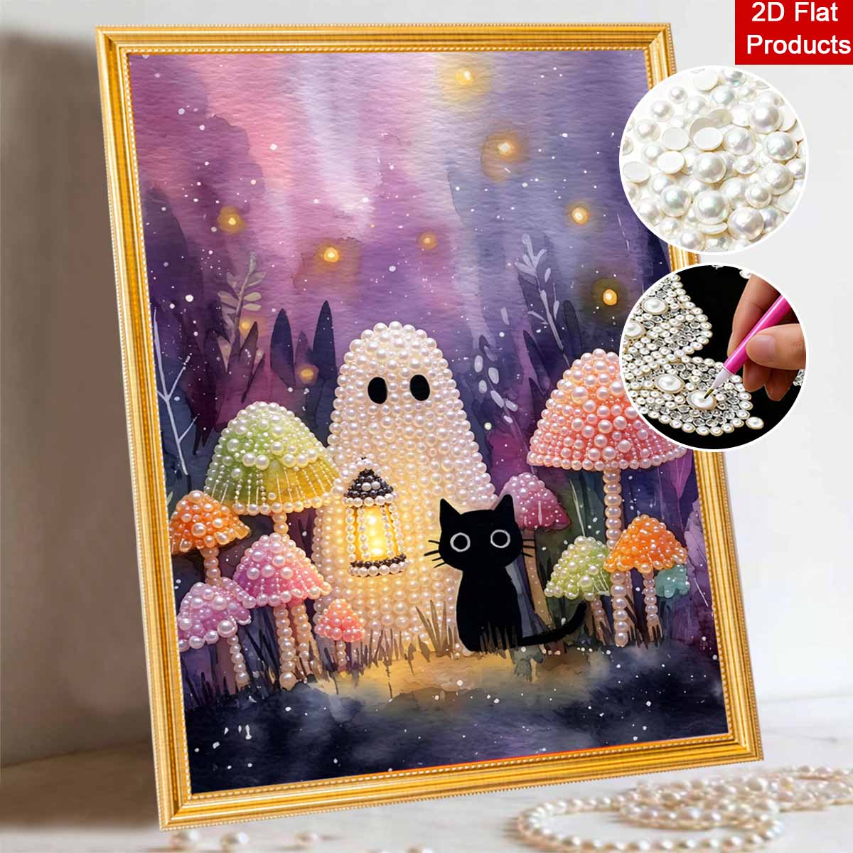 Halloween pearl painting art full pearl mushroom black cat handmade diy home decorations 30x40