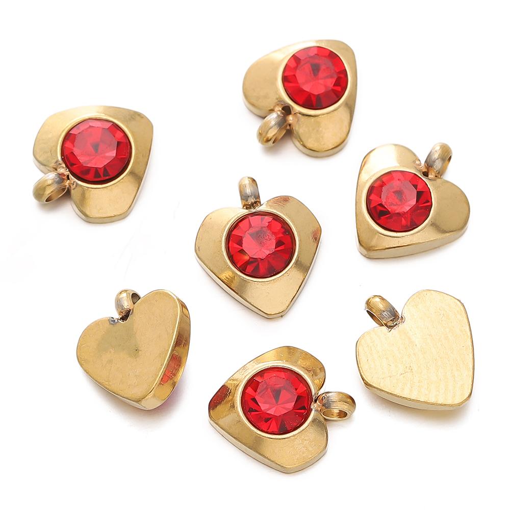 10pcs Gold Color Stainless Steel with Crystal Rhinestone Charms Heart Pendants for DIY Necklace Earrings Charm Jewelry Making