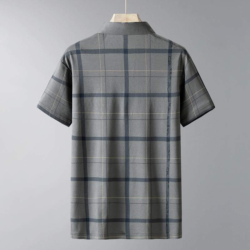 Mens Plaid Pattern Short Sleeve Polo Shirt