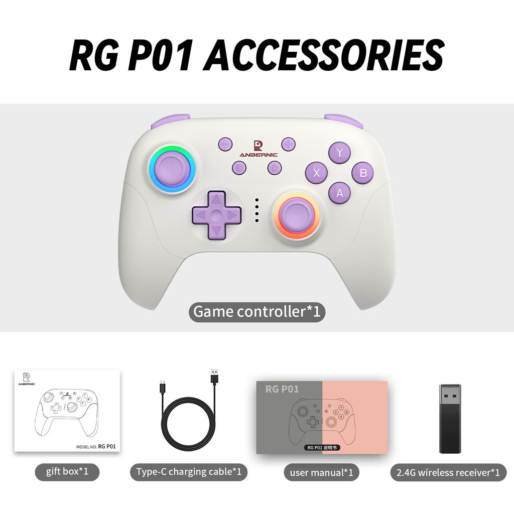 Anbernic RG G01 / RG P01 Retro Games Controller Hall Effect Triggers XBOX Gamepad for PC Android IOS Steam Linux Supports Bluetooth 5.3/Wired/2.4G