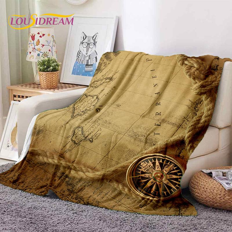 3D Древняя морская карта мира Карта Компас Мягкие фланелевые одеяла, плед Удобное одеяло для пикника Кровати Диван Спальня 75x90cm