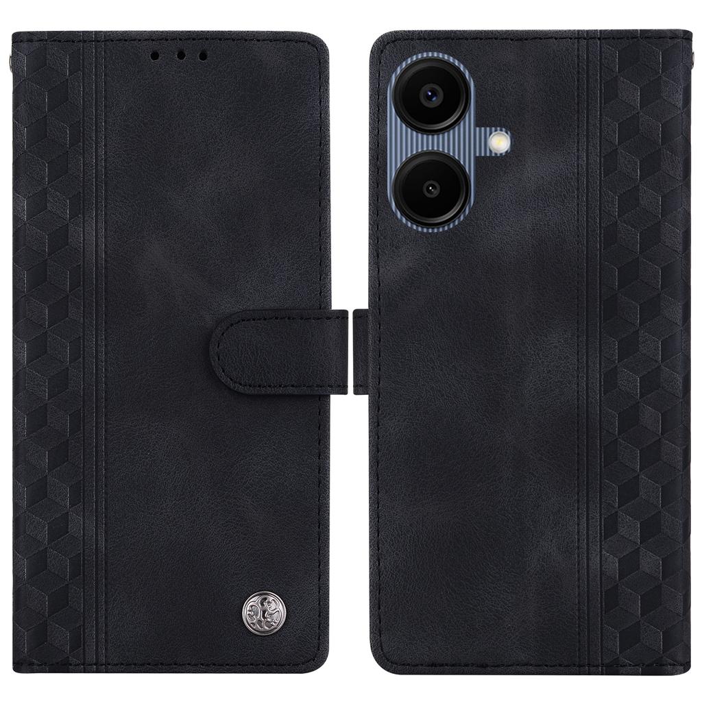 For Samsung Galaxy A06 4G Leather Case Imprinted Checkered Pattern Wallet Stand Flip Phone Cover