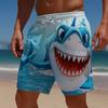 Herren Lustige Haifisch-Cartoon-Shorts Mittlere Taille Hawaiianische Strand Kordelzug Taille Seitentaschen Lässige Designer-Kleidung für Frühling & Sommer