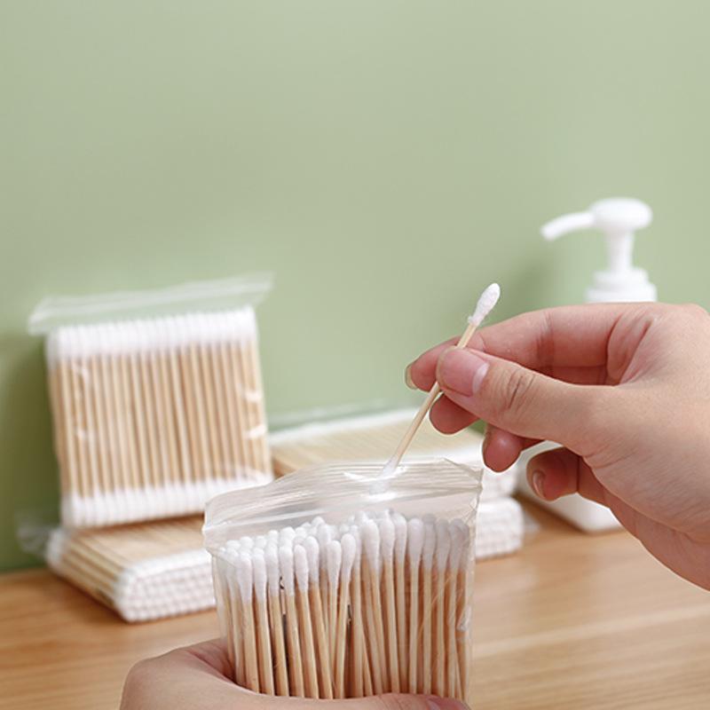 1000 PIEZAS Palillo de Madera de Bambú Doble Cabeza Bastoncillo de Algodón Multifuncional Tampon Desechable Bastoncillo Cuchara para Oídos Bastoncillo de Algodón Desmaquillante