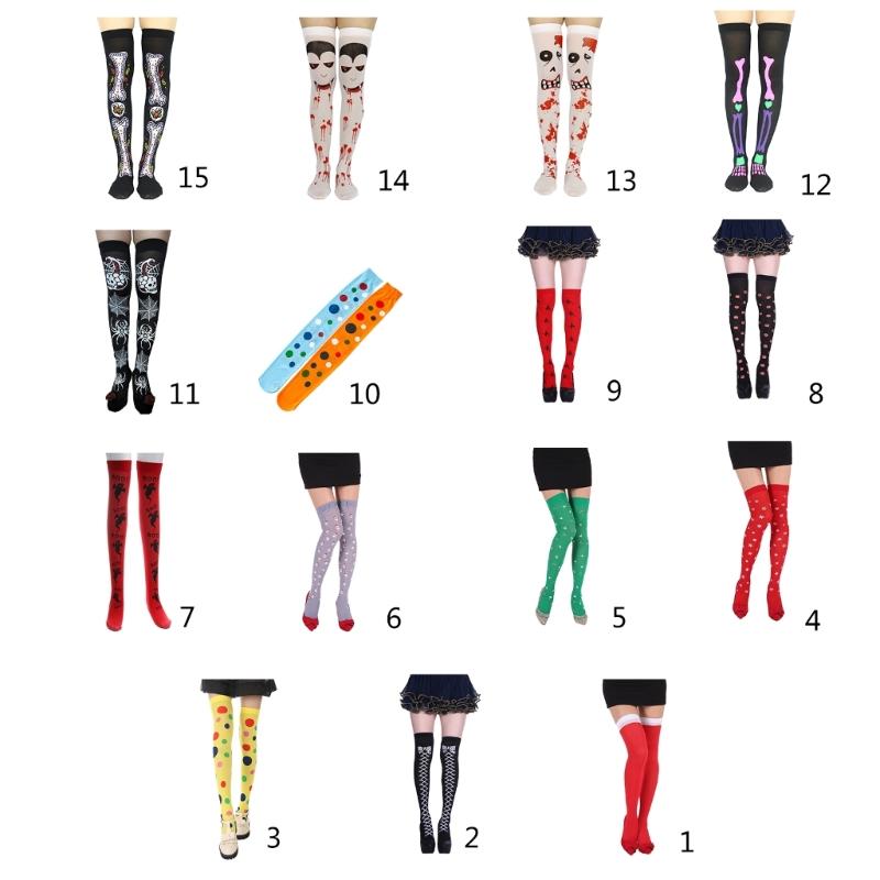 Chaussettes Longues pour Femmes Printemps Été Halloween Au-dessus du Genou Hautes sur la Cuisse Motif Bas Style Campus