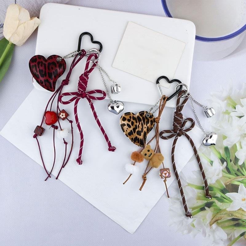 PU Bows Heart Keychain Charm Elegant Bag Accessory Gift For Women Girls Lightweight Bag Pendant For Purse Keys Phone