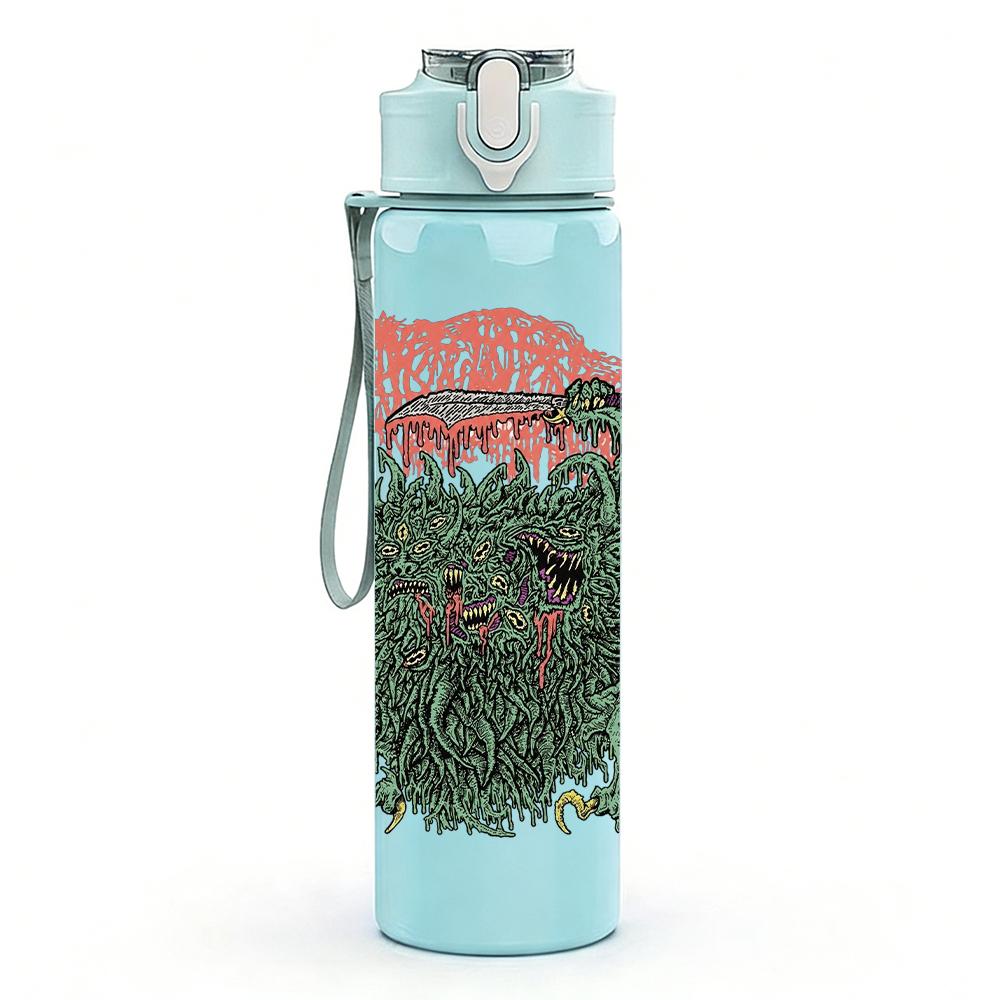 1PC Green bushy plant nature print 750ml colorful plastic sports water bottle leakproof pop up lid with straw for outdoor work home use