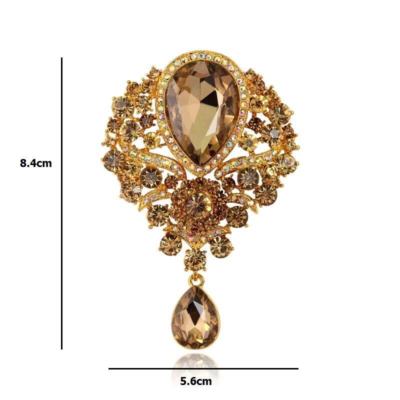 Blucome Broches de Flor Gota de Água de Cristal Grande Mulheres Estilo Palaciano Flor Casamentos Festa Casual Pins de Broche Presentes