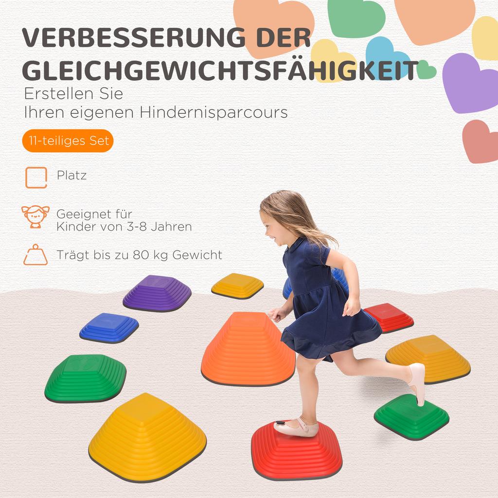 Balance Stepping Stones for Kids, 11-Piece Non-Slip Stackable River Stones, Obstacle Courses for Balance and Motor Skill