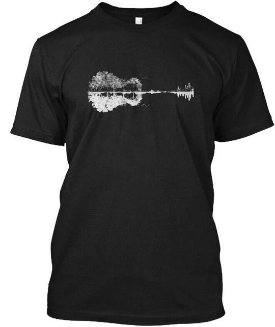 Nature Guitar Black White Watercolor T shirt Made in the USA Size S to 5XL S