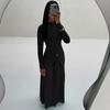 2025 Autumn/Winter European & American Style Solid Color Dress with Decorative Ring Buckle and Tie-Up Design