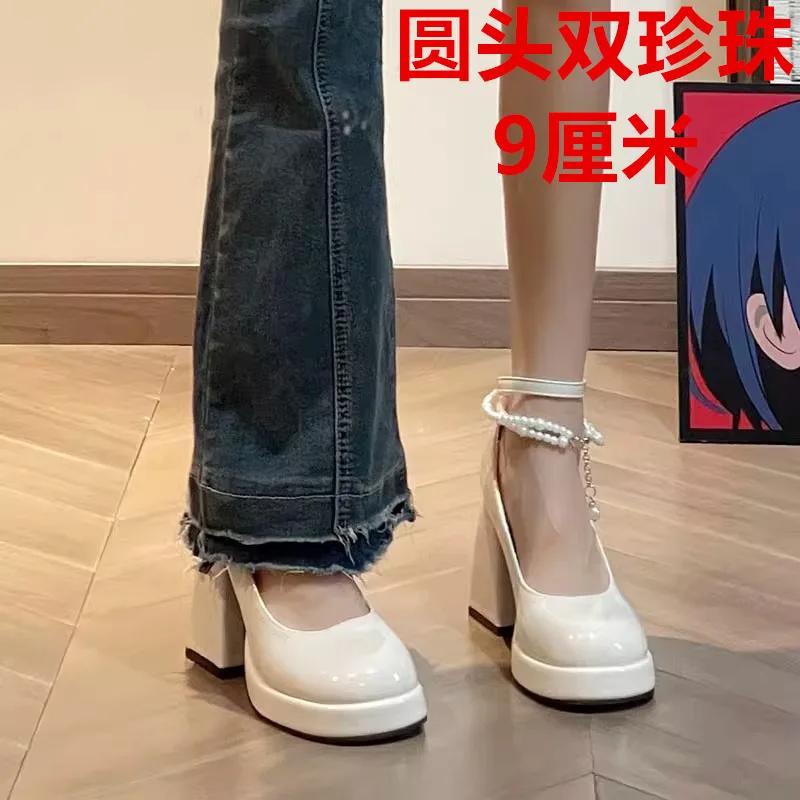 

Новые женские туфли на высоком каблуке с элегантным бантом и квадратным носком, черные туфли на высоком каблуке, модные туфли на толстом каблуке для свадебной вечеринки с жемчужным кружевом 40