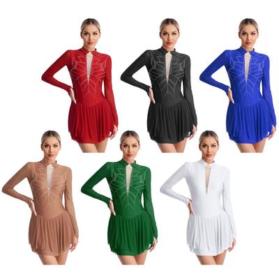 Lyrical Dance Łyżwiarstwo figurowe Sukienki dla kobiet Z długim rękawem Rhinestone Sukienka do tańca Taniec baletowy