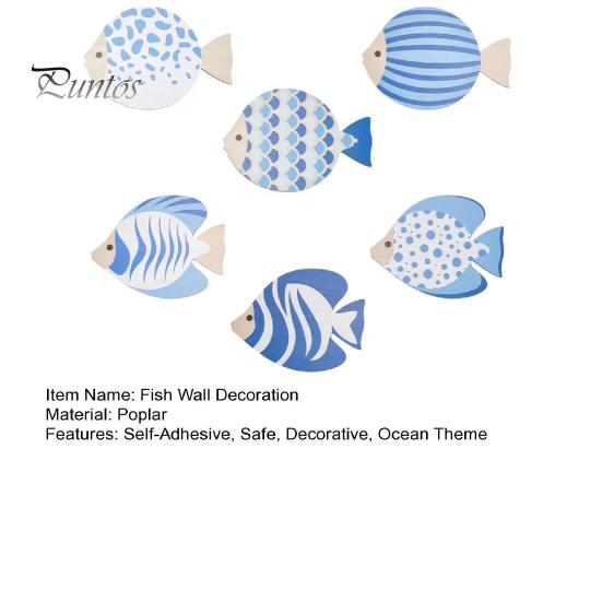 Adhesive Fish Cutouts for Walls 6Pcs Wooden Wall Decor, Marine Striped Ocean Theme Stickers, Self-Adhesive Nature Inspired Art Coastal Beach Kids Room