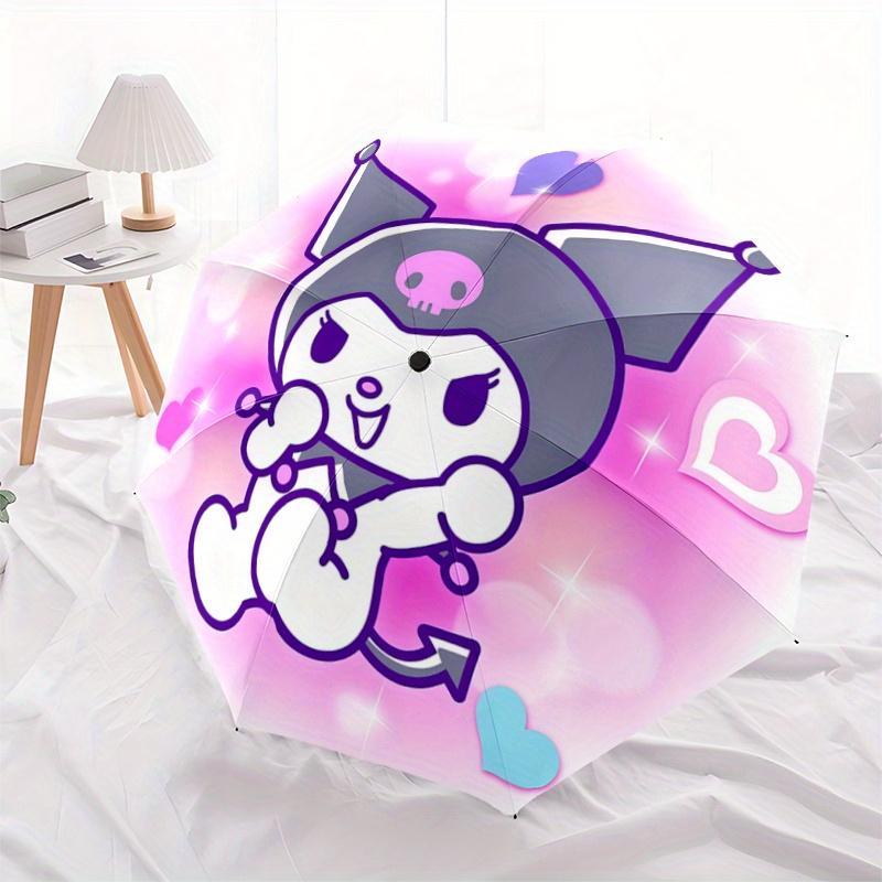 1pc Happy Kuromi Fully Automatic Folding Portable Cartoon Umbrella, 8 Steel Frames, Three-Fold Design, Suitable for All Seasons, Suitable for Outdoor