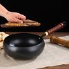 Traditional Forged Iron Wok with Wooden Lid Non-Stick Uncoated Iron Pan Japanese Cookware for Gas Induction & Electric Stoves