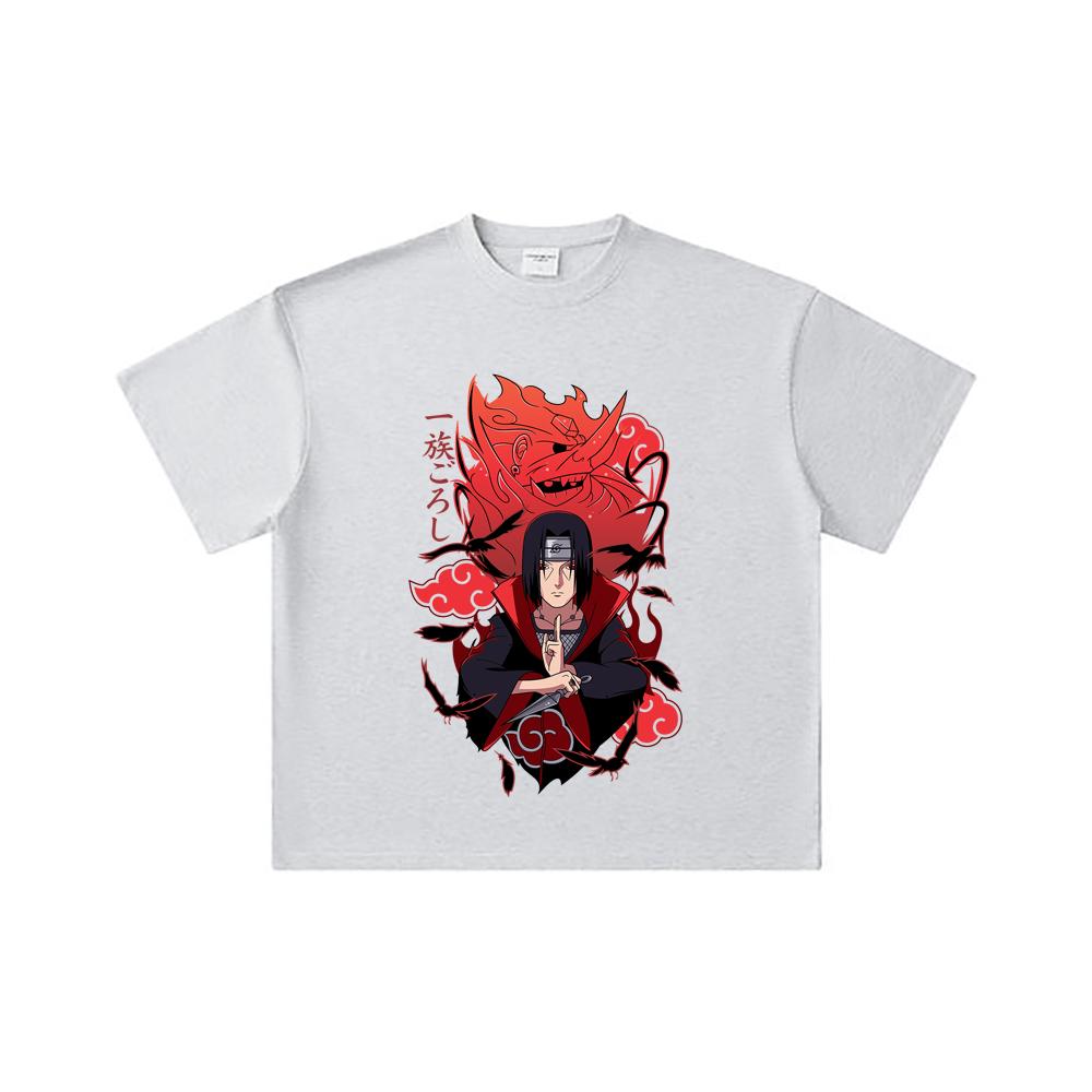 260 GSM Double Yarn 32 Count 100% Cotton Naruto V12 Itachi Print Unisex Heavy Cotton T Shirt