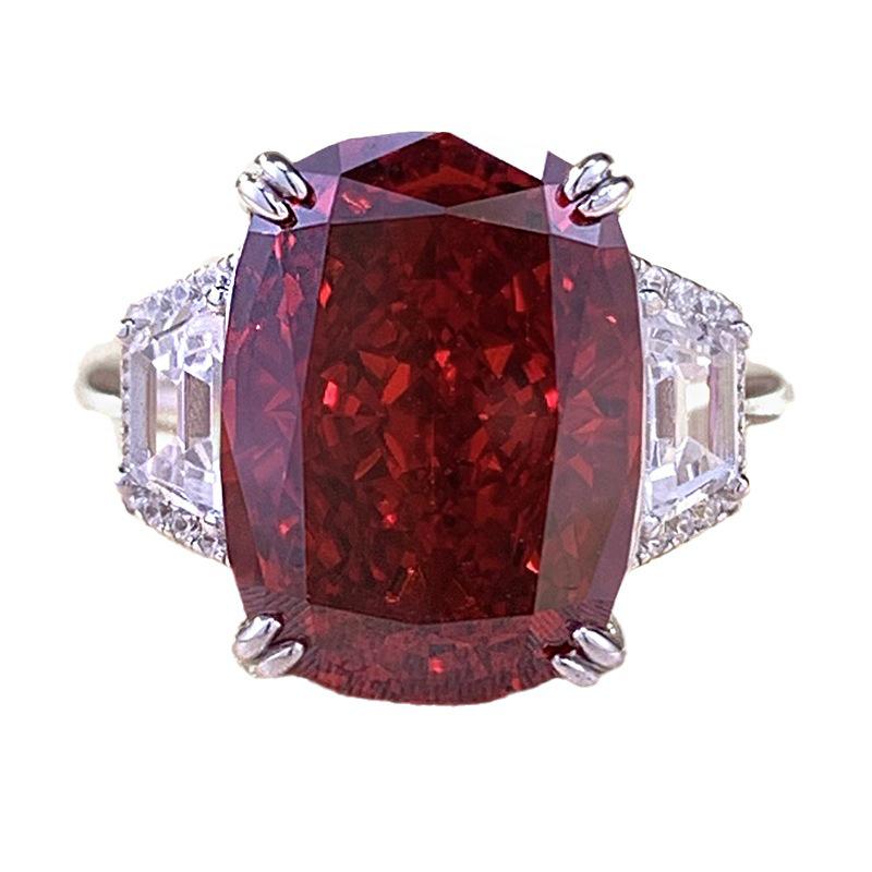 2023 Women's S925 Silver High Carbon Diamond Square Pigeon Blood Red Ring - Simple & Versatile Fashion Accessory