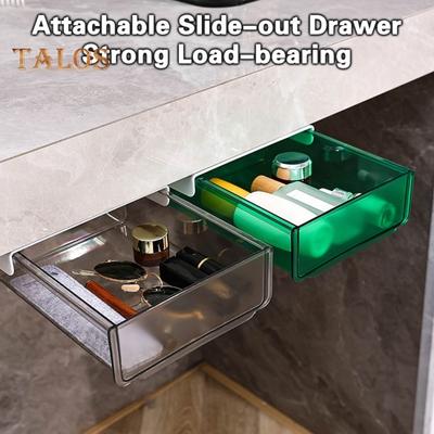 1 Set Under Desk Storage Box Pull-out Storage Transparent Practical Self-Adhesive Under Desk Drawer Home Use