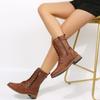 Martin boots round head low heel side zipper square heel large size medium tube retro knight leather boots women