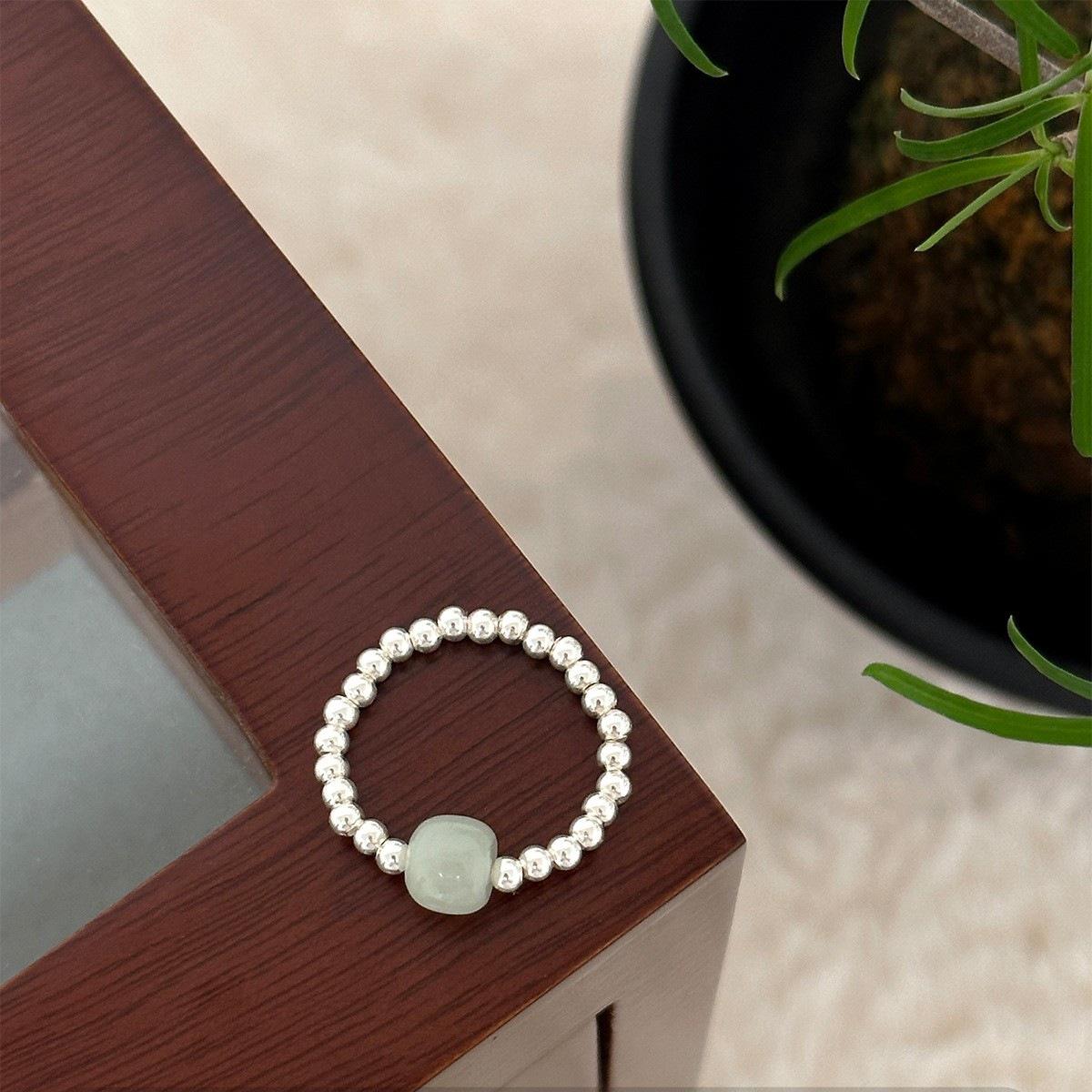 Imitation Jade Elastic Beaded Finger Ring for Women - Stylish Versatile Design
